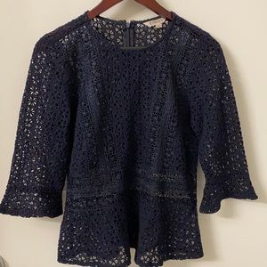 Nanette Lepore lace navy top bell sleeves